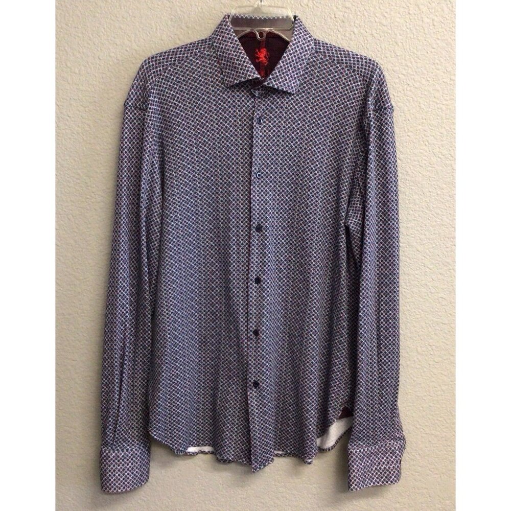 Patrick James Shirt Mens Large Blue Print Button Down Long Sleeve
